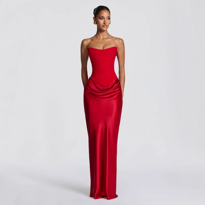 Damen Abendkleid mit schulterfreiem Design und elegantem Schlitz Drune