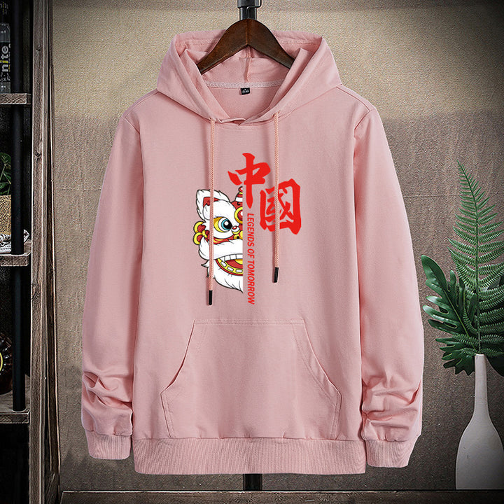 Unisex Kapuzenpullover mit asiatischem Löwenmotiv und Kängurutasche Drune