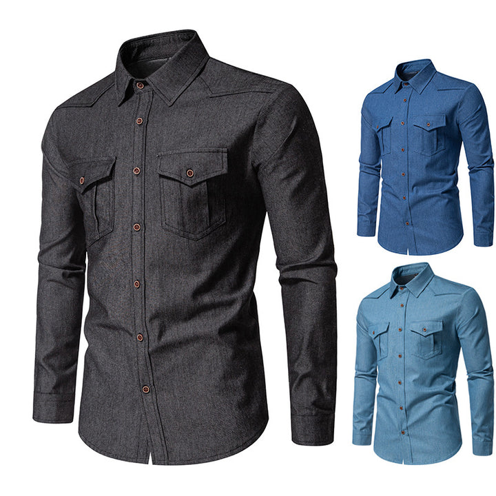 Herren Jeanshemd mit Western‑Yoke, aufgesetzten Brusttaschen und schmaler Casual‑Passform Drune