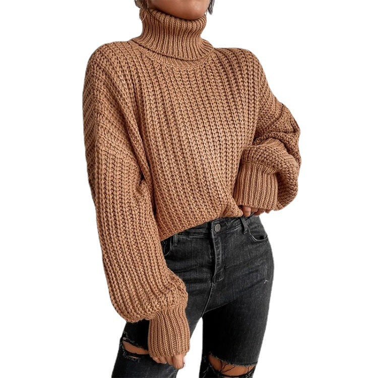 Damen nan grober Rollkragenpullover mit Oversize-Ärmeln und gerippten Bündchen Drune