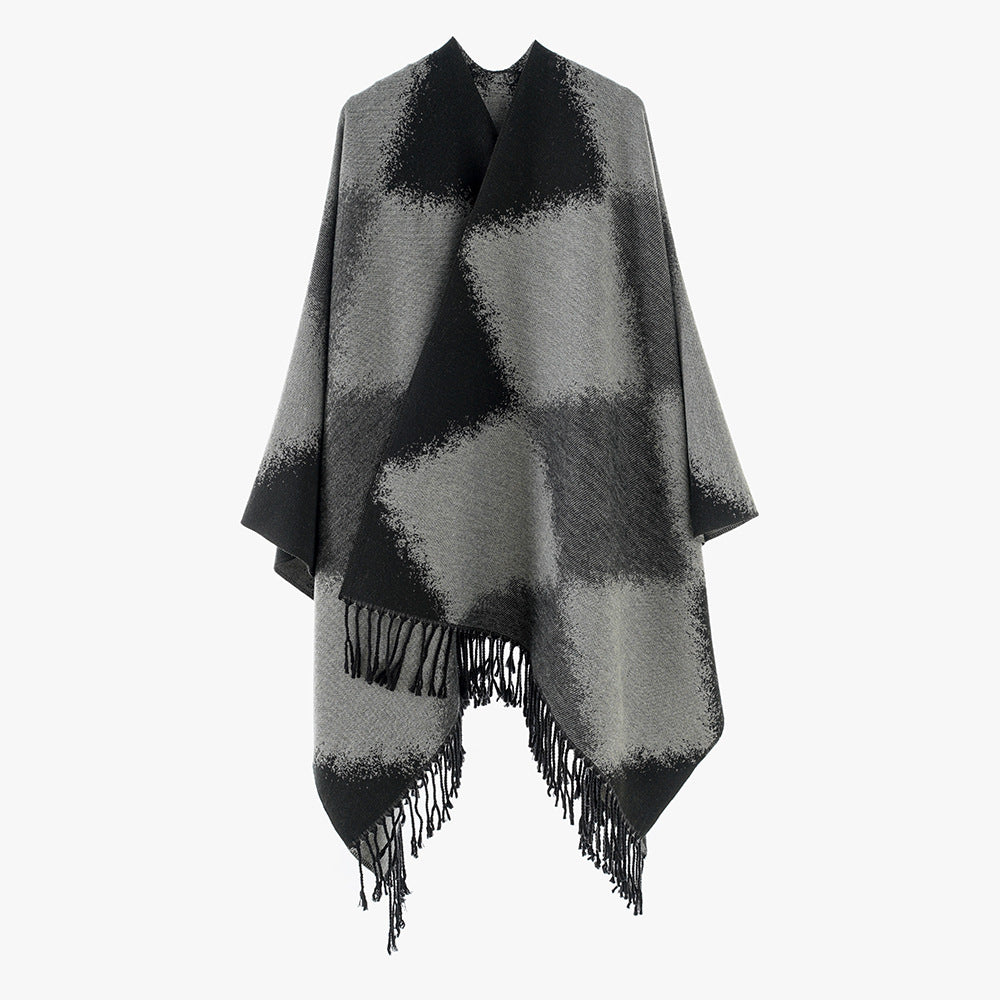 Damen Kaschmiroptik-Cape im Kimono-Schnitt mit feinem Fransensaum Drune