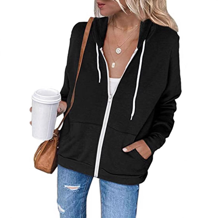 Damen lässige Kapuzenjacke mit Reißverschluss und praktischen Taschen Drune