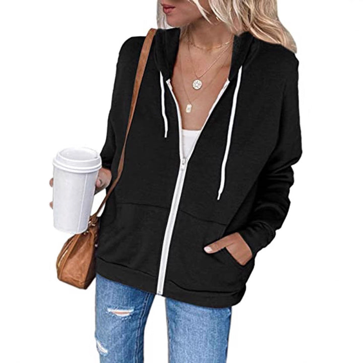Damen lässige Kapuzenjacke mit Reißverschluss und praktischen Taschen Drune