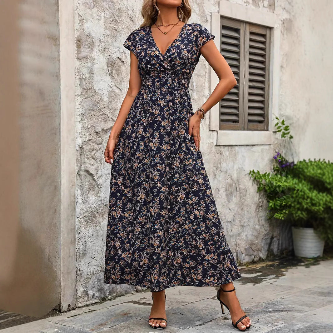 Damen Langarm Maxi-Kleid mit floraler Stickerei Drune