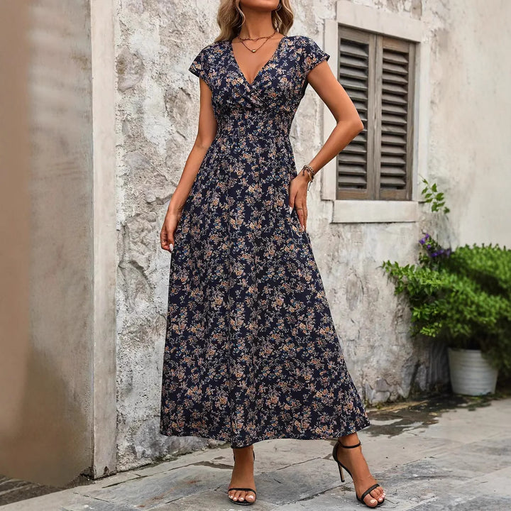 Damen Langarm Maxi-Kleid mit floraler Stickerei Drune