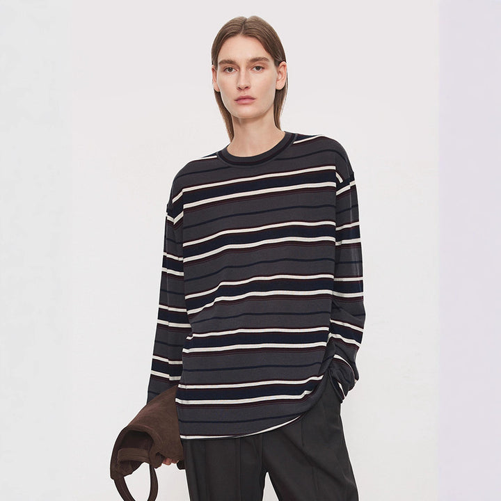 Damen Langarmshirt mit modischem Streifenmuster Drune