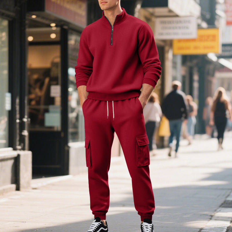 Herren nan kuschelige Cargostil-Jogginghose aus Fleece mit Kordelzug und Aufsatztaschen Drune
