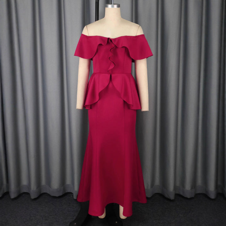 Damen Elegantes Abendkleid mit schulterfreien Rüschen Drune