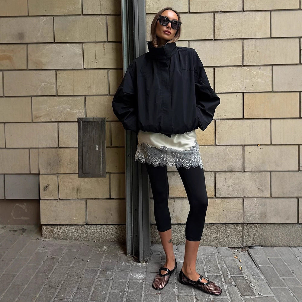 Damen Cropped Windjacke mit hochschließendem Stehkragen und kastiger Silhouette Drune