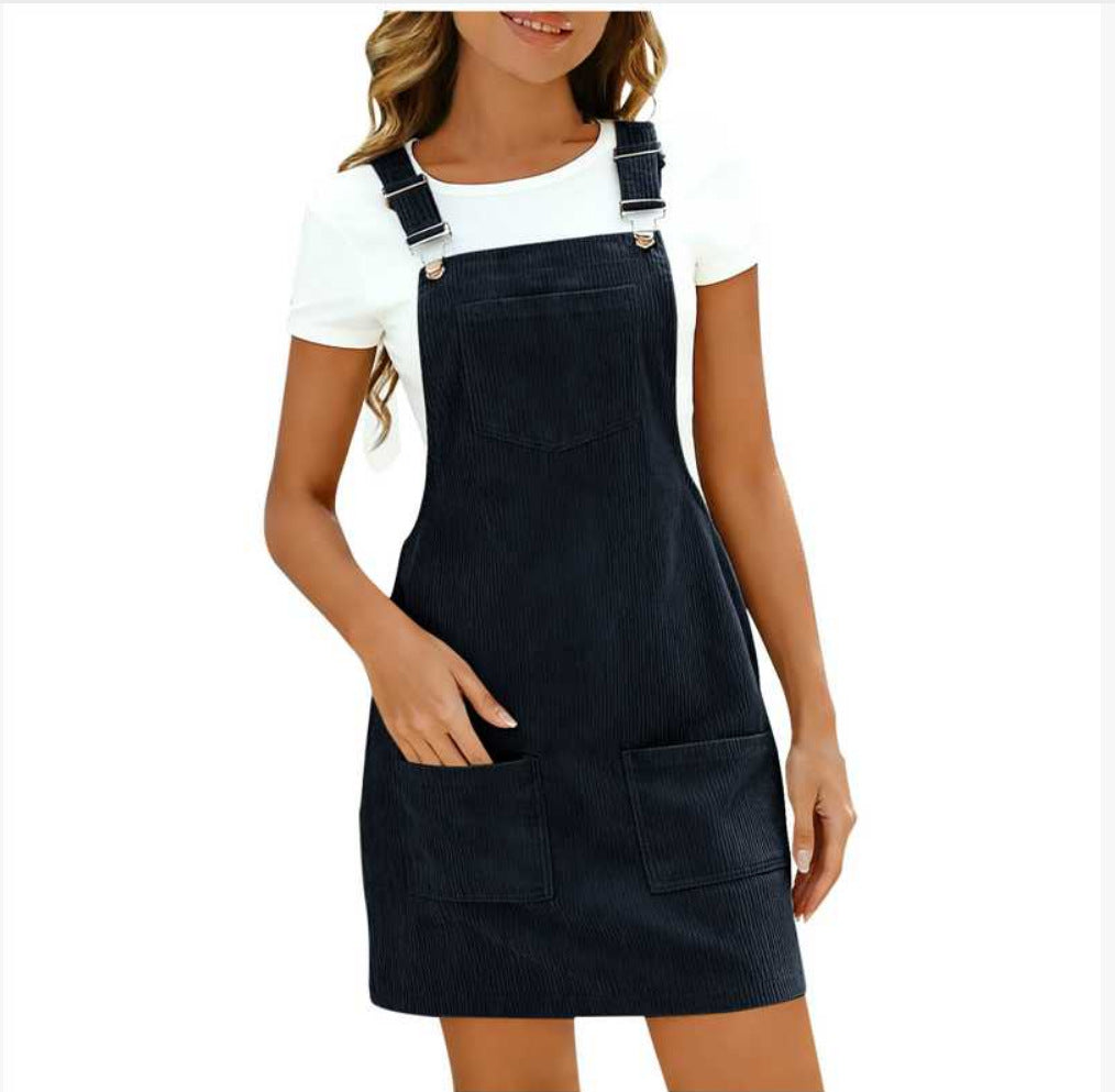 Damen Latzkleid aus hochwertigem Cordmaterial mit praktischen Taschen Drune