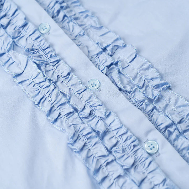 Damen nan Rüschen-Hemdbluse aus Baumwollmix, langärmlig und leicht oversized Drune