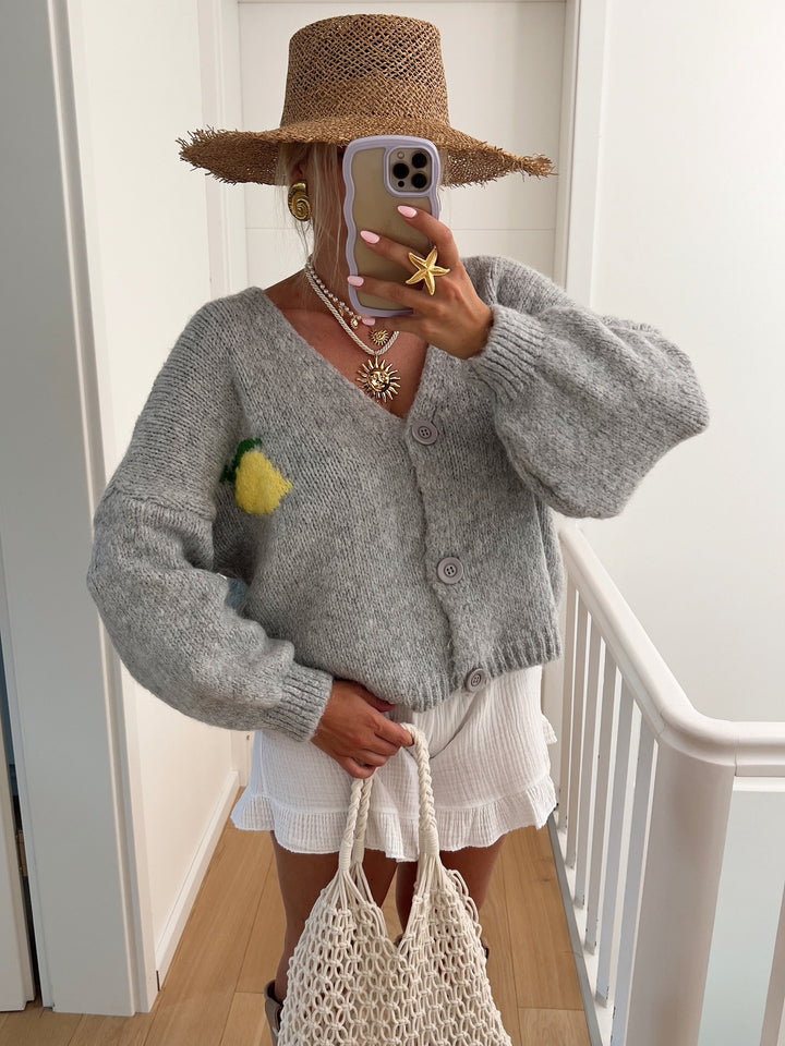 Damen Grobstrick Cardigan mit fröhlichem Motiv Drune