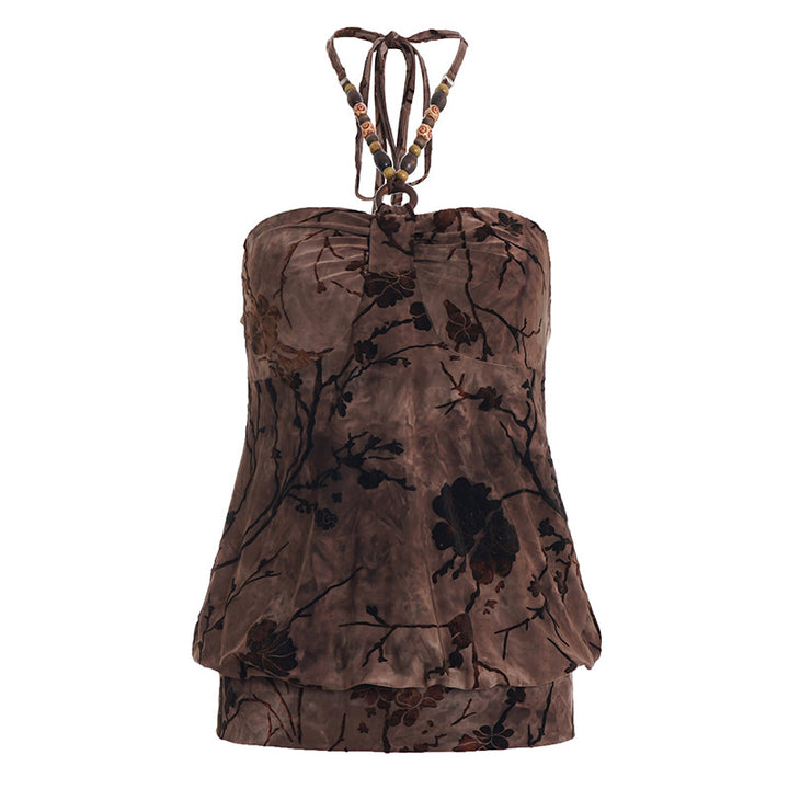 Damen lässiges Bandeau-Top mit floralem Design und raffinierten Bindebändern Drune