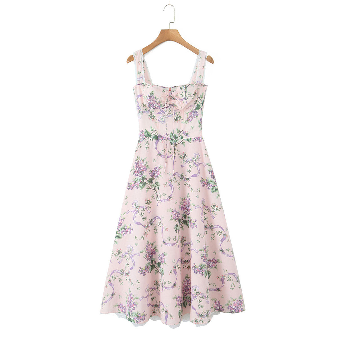 Damen Maxikleid mit floralen Rüschen und schwingendem Saum Drune