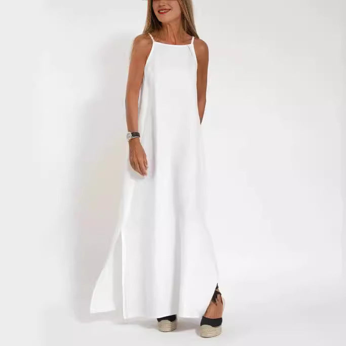 Damen lässiges Maxikleid mit schmalen Trägern und fließendem Schnitt Drune