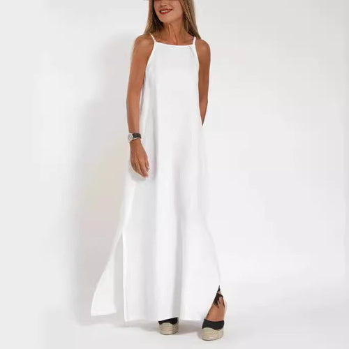 Damen lässiges Maxikleid mit schmalen Trägern und fließendem Schnitt Drune