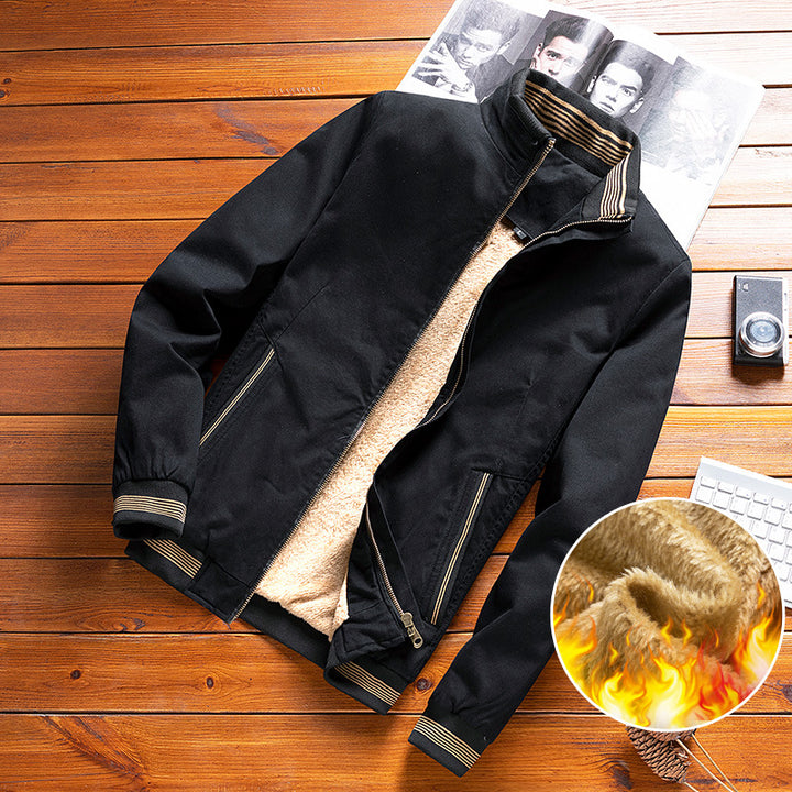 Herren  thermisch gefütterte Freizeit-Bomberjacke mit Teddyfutter, Reißverschluss-Taschen und Stehkragen Drune