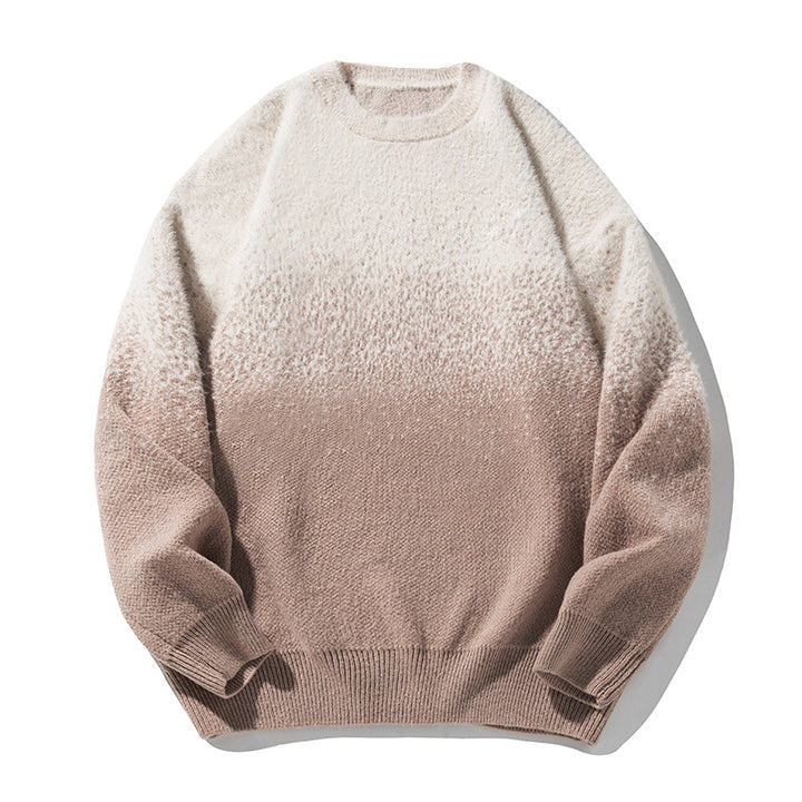 Unisex Weicher Oversize-Strickpullover mit Dip‑Dye‑Verlauf, Bouclé‑Struktur und geripptem Saum Drune