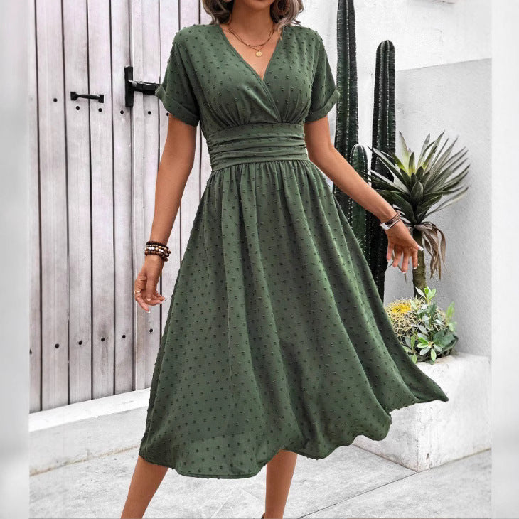Damen Midikleid mit V-Ausschnitt und Taillenakzent Drune