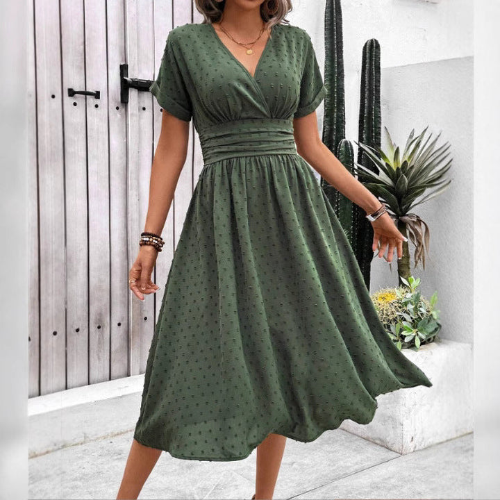 Damen Midikleid mit V-Ausschnitt und Taillenakzent Drune