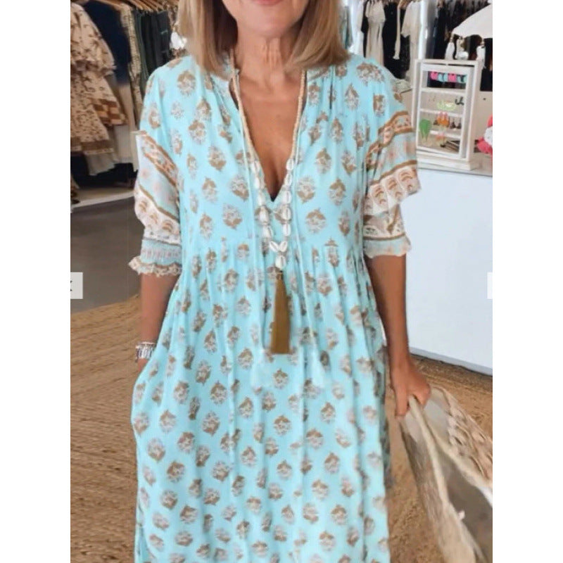 Damen Luftiges Tunika-Kleid mit floralen Mustern und feinen Rüschendetails Drune