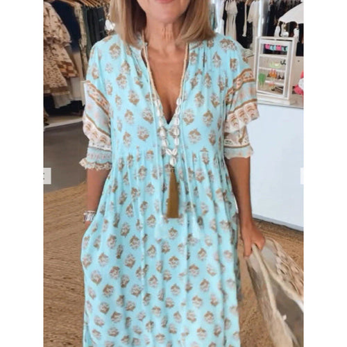 Damen Luftiges Tunika-Kleid mit floralen Mustern und feinen Rüschendetails Drune
