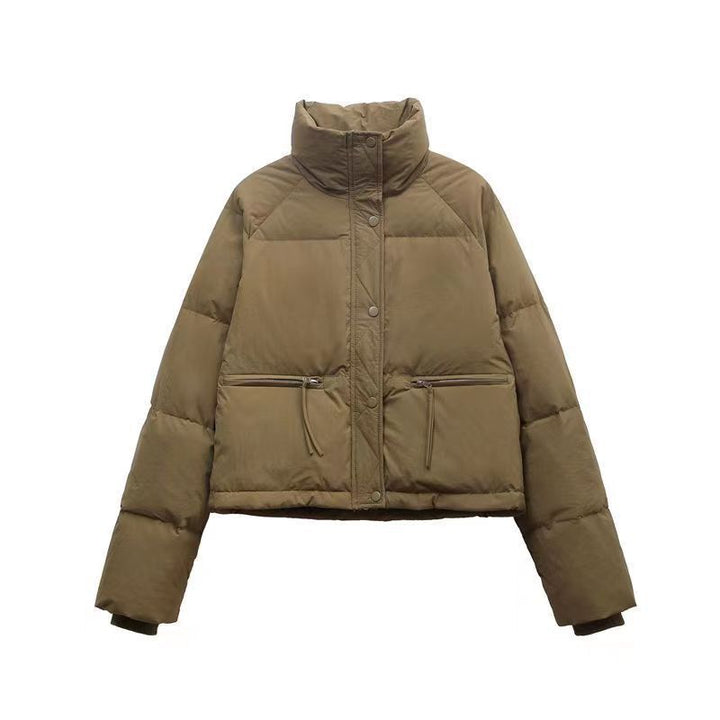 Damen nan cropped Steppjacke mit hohem Stehkragen, verdeckter Frontleiste und eingearbeiteten Reißverschlusstaschen Drune