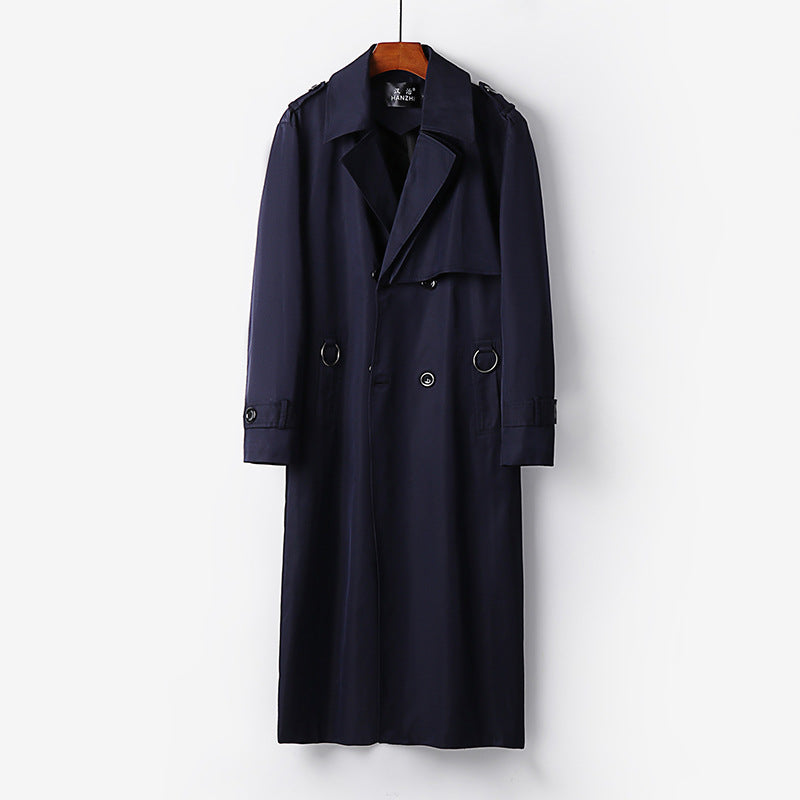 Herren Eleganter knöchellanger Trenchcoat mit verdeckter Knopfleiste und Taillengürtel Drune