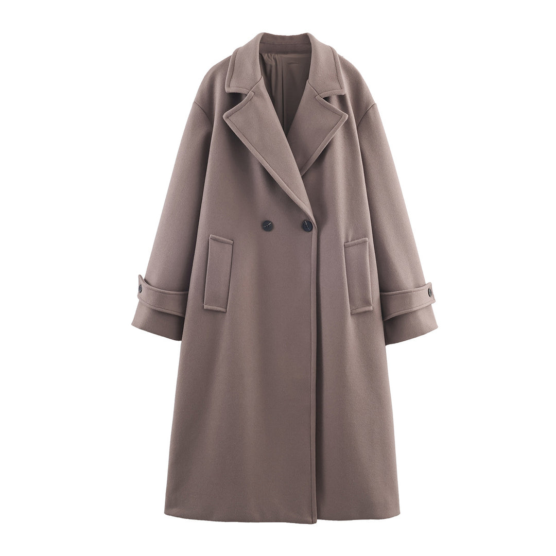 Damen Oversize Wollmix-Mantel mit Doppelreiher, breitem Revers und Ärmelriegel Drune