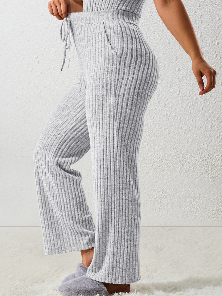 Damen Komfort-Strickhose mit weitem Bein und Kordelzug Drune