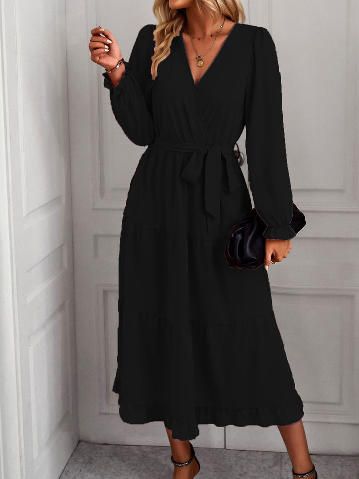 Damen Wickelkleid mit Rüschendetails und eleganten Puffärmeln Drune