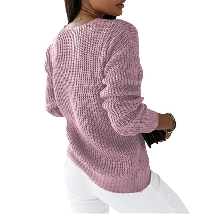 Damen nan grob gestrickter V-Ausschnitt Pullover mit Zopfmuster und lockerer Silhouette Drune