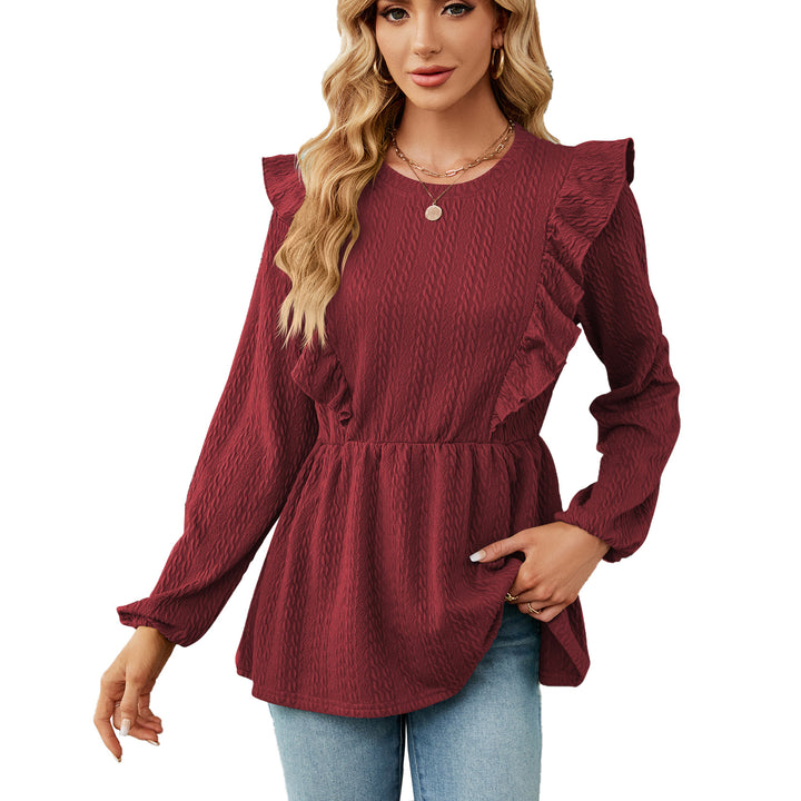 Damen trendiges Blusenshirt mit Rüschendetails und elastischem Bund Drune
