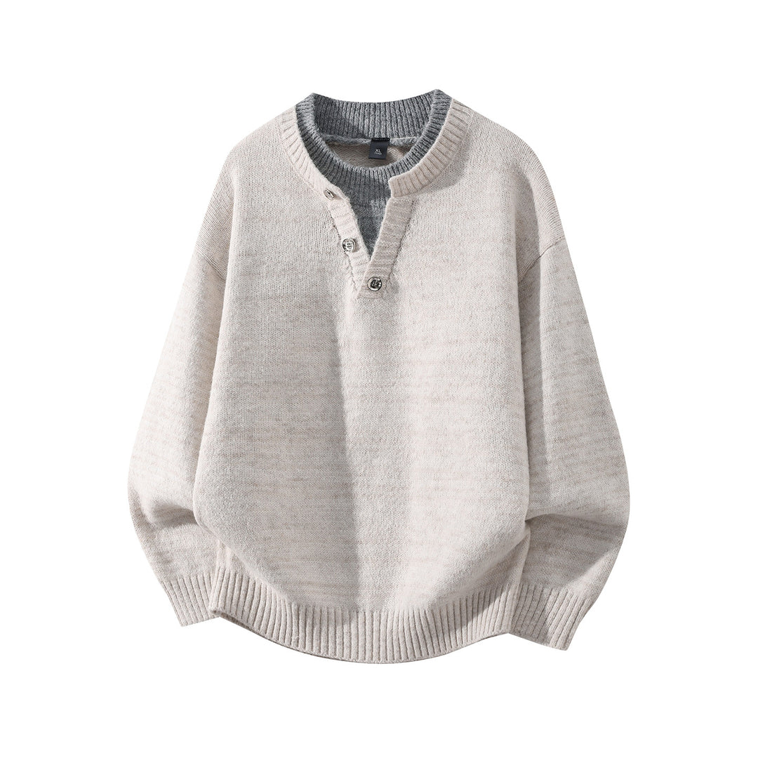 Damen Oversize-Strickpullover mit Henley‑Halbknopfkragen und geripptem Saum Drune