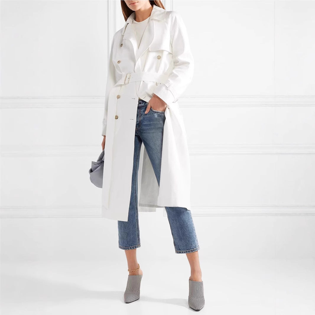 Damen Midilanger Einreihiger Trenchcoat mit Sturmlasche und verstellbaren Manschetten Drune