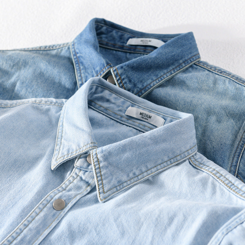 Herren Vintage-Jeanshemdjacke im Overshirt-Look mit Druckknöpfen und Kontrastnähten Drune