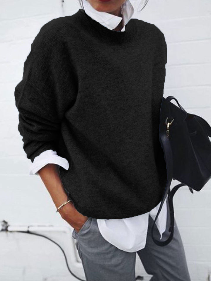 Frauen Übergroßer Strickpullover mit Rundhalsausschnitt und Fallenschulter Drune