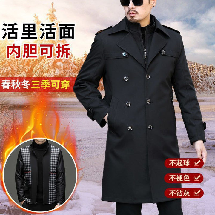 Herren knielanger Trenchcoat mit doppelreihiger Knopfleiste und Epauletten Drune