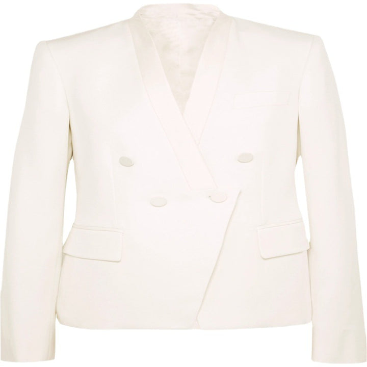 Damen Couture-Zweireiher-Blazer mit minimalistischem Schalkragen und nahtverdeckten Stoffknöpfen Drune