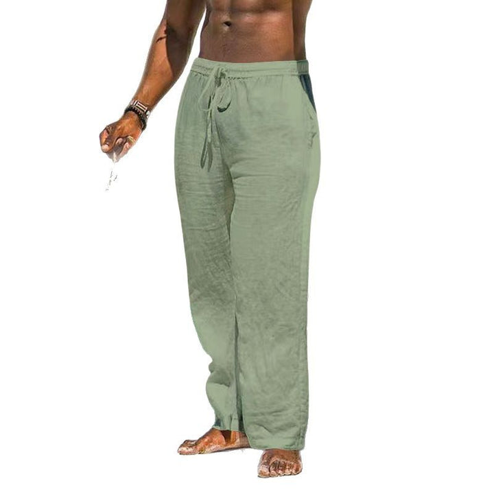 Herren nan entspannte Leinenhose mit elastischem Tunnelzug, geradem Bein und seitlichen Eingrifftaschen Drune