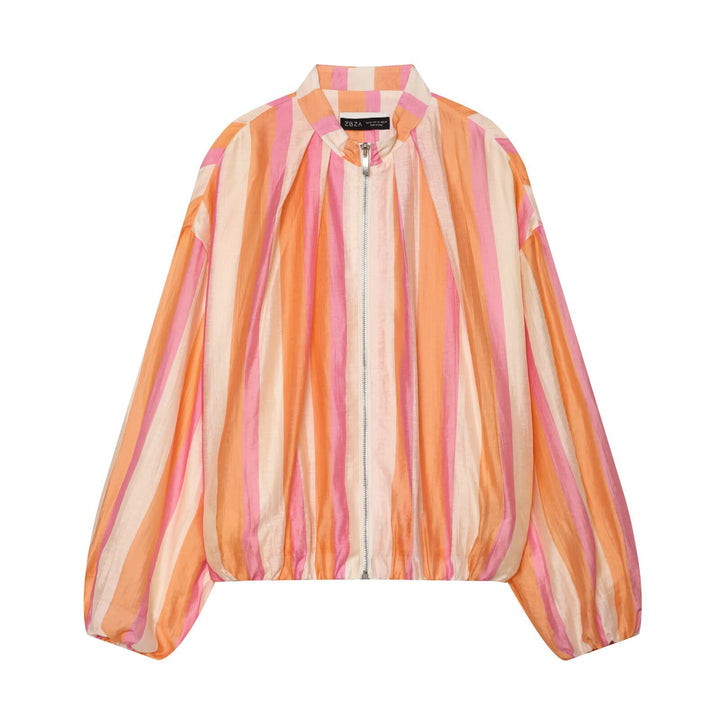 Damen Cropped Oversize‑Bomberjacke mit Stehkragen und Ballonärmeln Drune