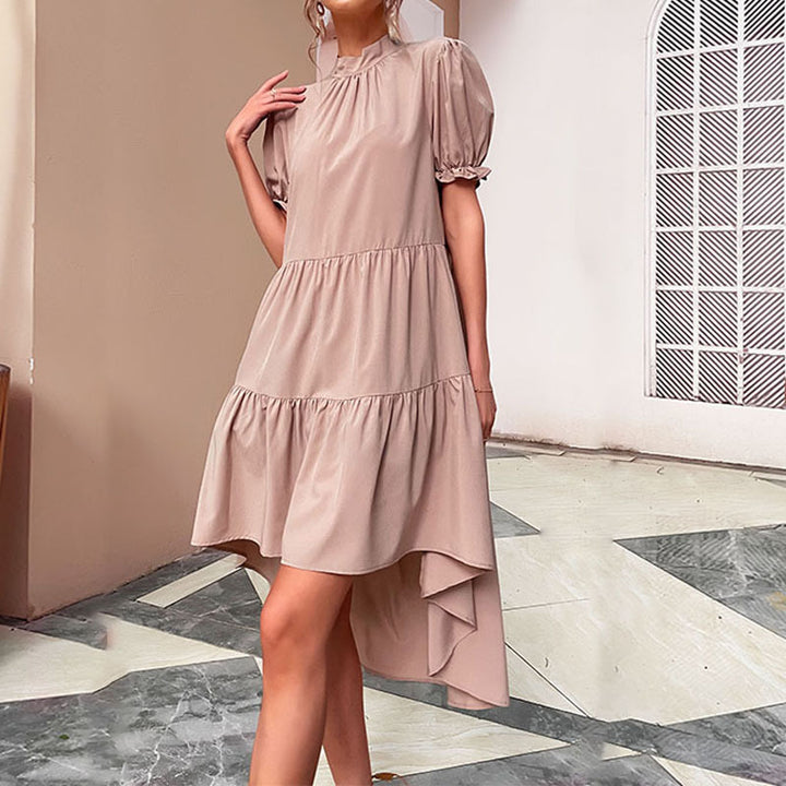 Damen lässiges Sommerkleid mit voluminösen Puffärmeln und elegantem asymmetrischem Saum Drune