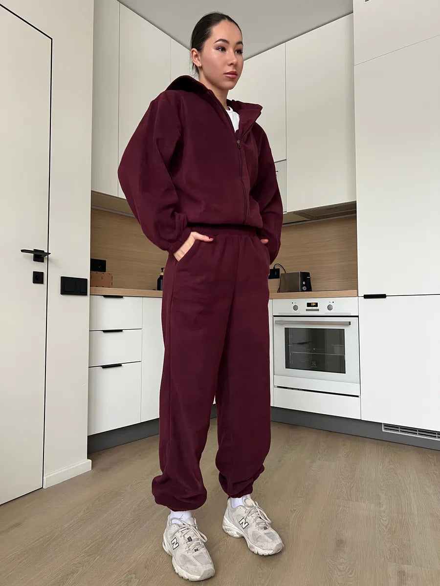 Damen Fleece-Anzug mit praktischen Taschen und Kapuze Drune