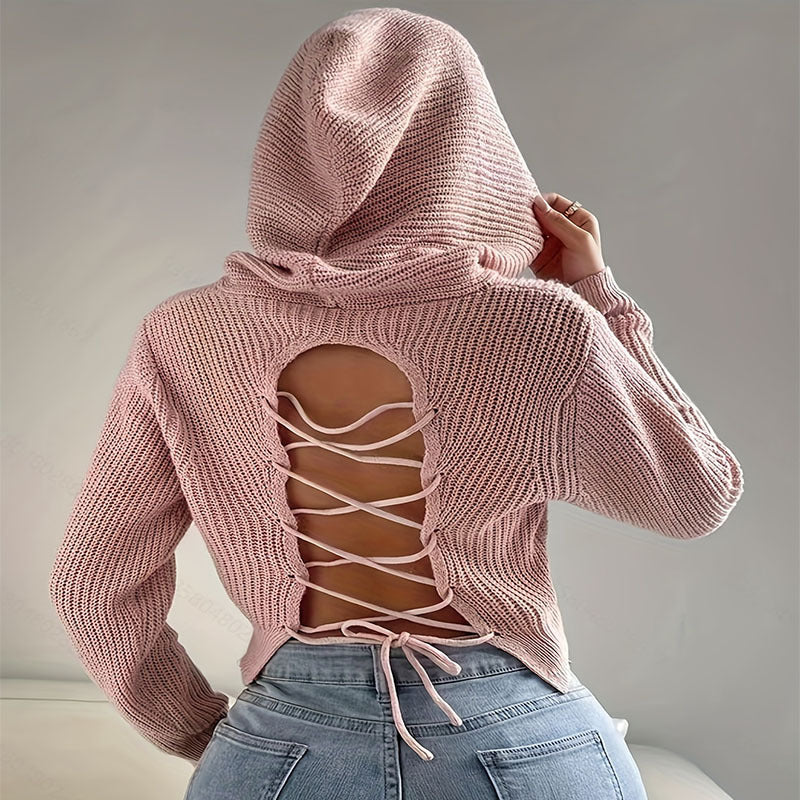 Damen cropped Hoodie aus weichem Waffelstrick mit elastischem Bund Drune