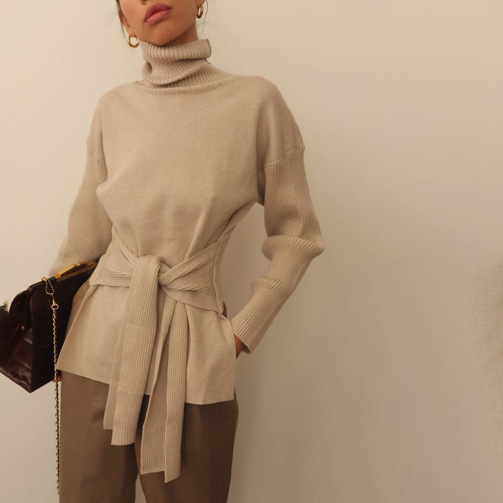 Damen Modischer Strickpullover mit Wickeldetail Drune