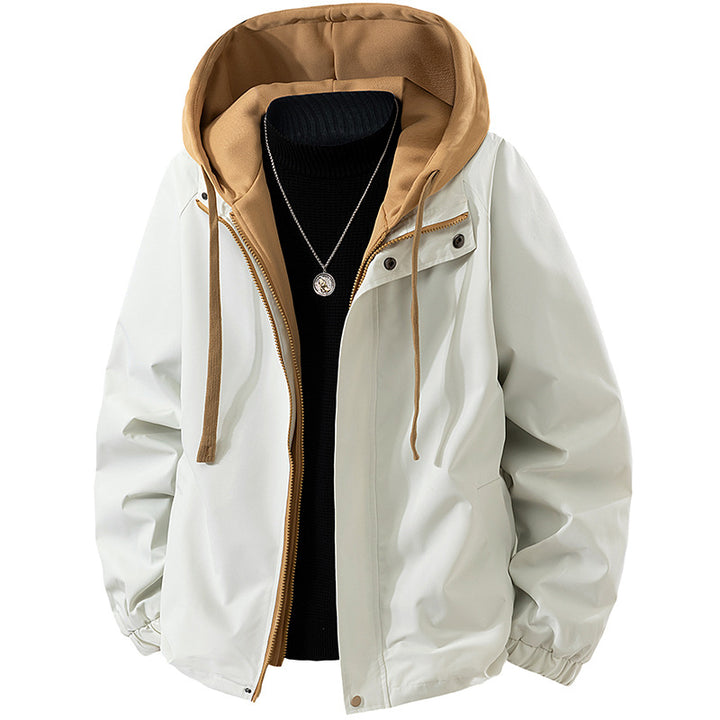 Herren Zweilagige Windbreaker-Kapuzenjacke mit Kontrastfutter und verdecktem Reißverschluss Drune