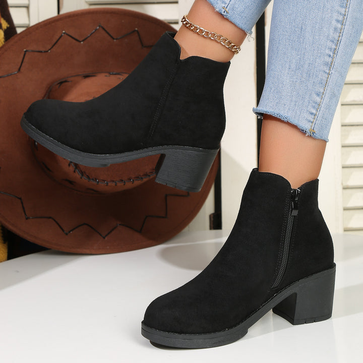 Damen nan elegante Stiefelette mit mittelhohem Blockabsatz, seitlichem Reißverschluss und gepolstertem Komfortfußbett Drune