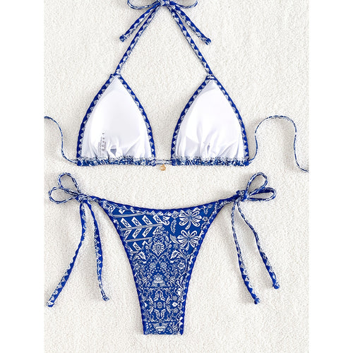 Damen Triangel-Bikini mit verspieltem Floral-Muster und eleganten Bänder Drune