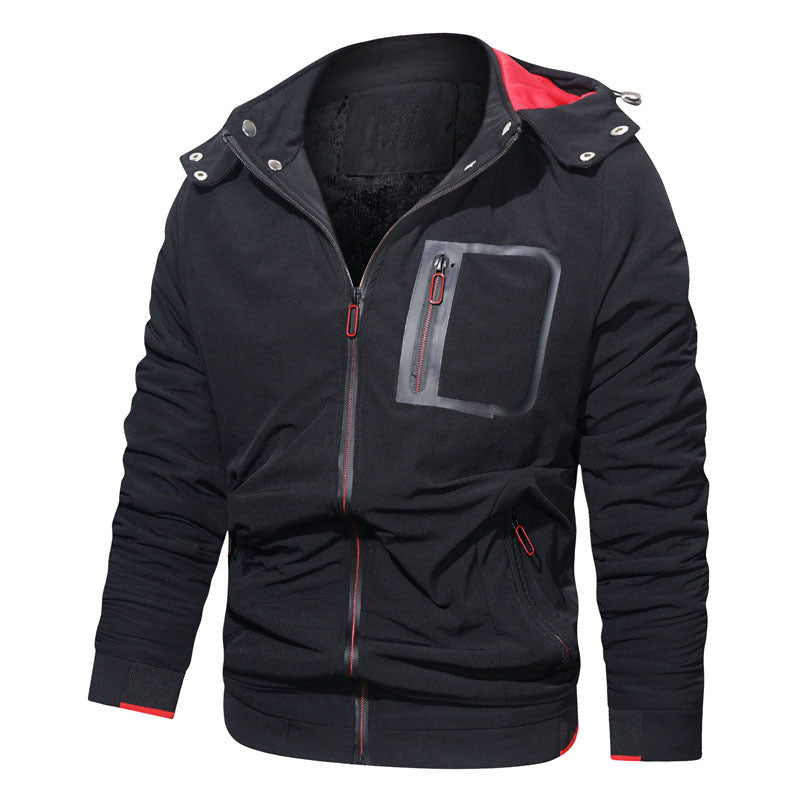 Herren Softshell-Hoodiejacke mit wasserdichten Reißverschlusstaschen und fleecegefüttertem Kragen Drune