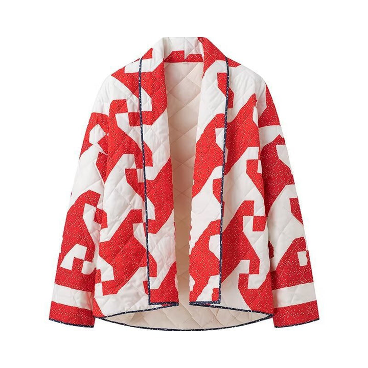 Damen gesteppte Jacke mit modernem Grafikdesign und offenem Schnitt Drune